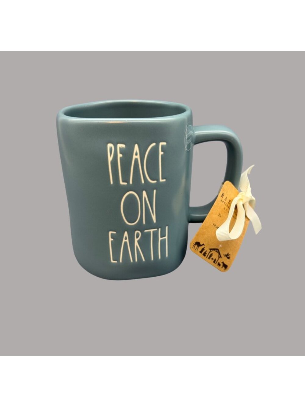 Rae Dunn Peace On Earth Blue Mug Angel Design Double-Sided 16 Oz Ceramic Magenta